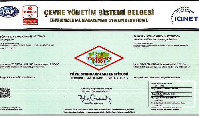 İnönü Üniversitesi’ne Çevre Yönetim Sistemi belgesi