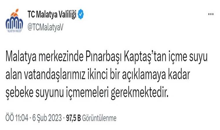 Malatya’da içme suyu uyarısı
