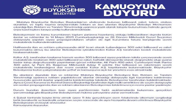 Malatya Büyükşehir Belediyesi’nden yalanlama!..