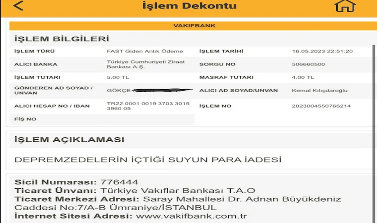 Depremzede, içtiği suyun parasını, Kılıçdaroğlu'na gönderdi!..