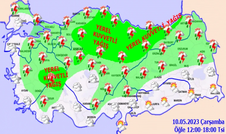 Malatya’da 10 Mayıs için Meteoroloji uyardı! Öğle saatlerinde yerel olarak bekleniyor…