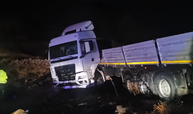 Malatya'da yoldan çıkan tır şarampole düştü!