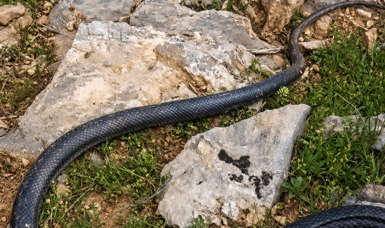 Erkenek Mahallesinde Görülen Kara Yılan Çiftçilere Panik Yaşattı