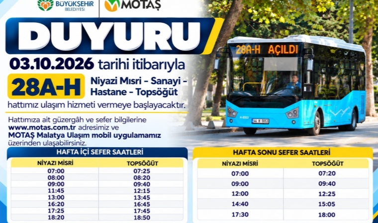 MOTAŞ Duyurdu! Niyazi Mısri İle Topsöğüt Arasında Yeni Hat Hizmete Giriyor