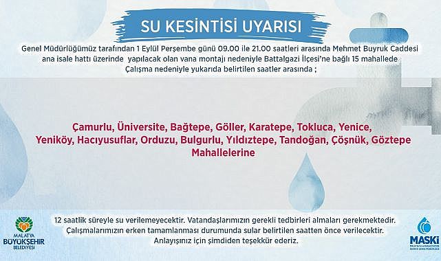 12 saat süreyle içme suyu kesintisi!..