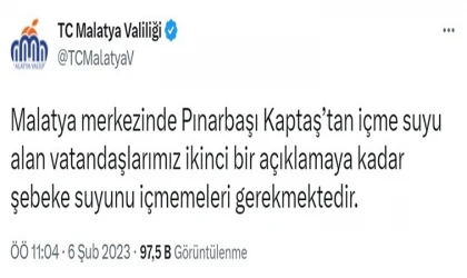Malatya’da içme suyu uyarısı