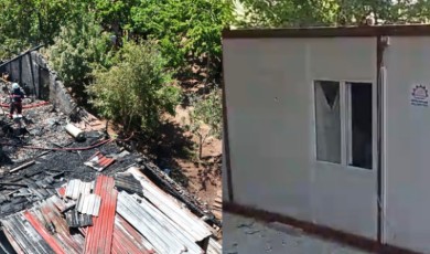 Hekimhan'da Evi Kül Olan İbrahim Dalkılıç ve Ailesine Belediye Konteyner Kurdu