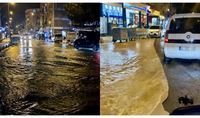 Sarıcıoğlu Caddesi Su Altında Kaldı! Sürücüler Zor Anlar Yaşadı