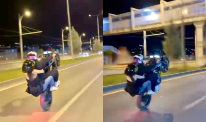 Malatya Çevreyolunda Motosikletli Sürücü Tek Teker Üzerinde İlerleyerek Dehşet Saçtı
